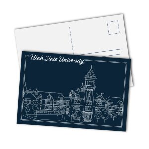 Navy Line Drawing Illustration Postcard Utah State University